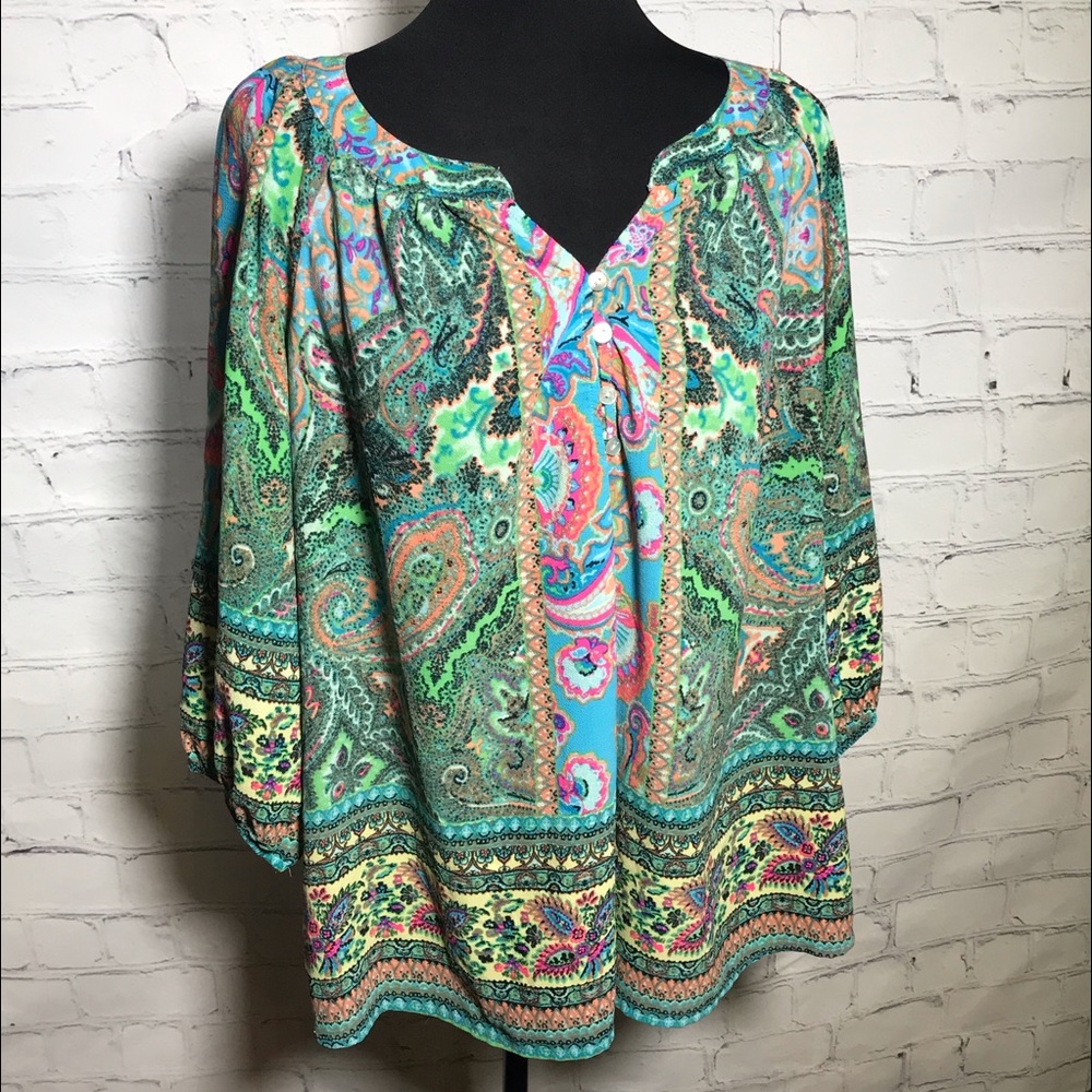 Anthropologie Fig & Flower Paisley Blouse; 1x